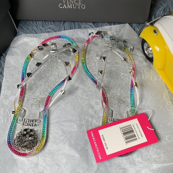 Vince Camuto Other - Girl's Jelly Clear Pyramid Stud Bow Flat Sandals